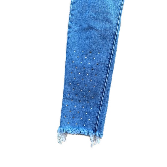 Levi’s Premium 501 Skinny High Rise Rhinestone Studded Fringe Denim Jeans NWT - Picture 3 of 6